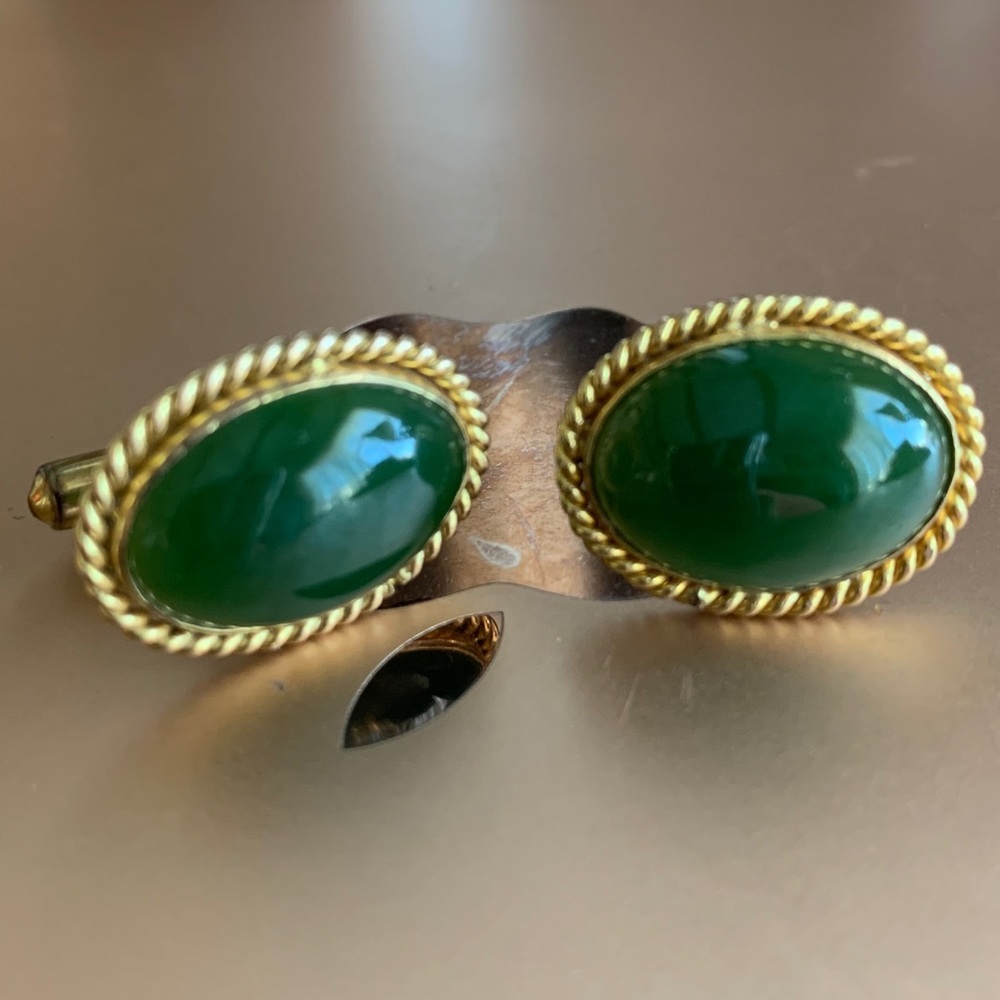 Jade cuff links set in 14kt gold